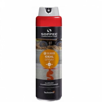 SOPPEC 360° Ideal Spray luminiscējoša krāsa marķēšanai darba vietā 500ml, sarkana